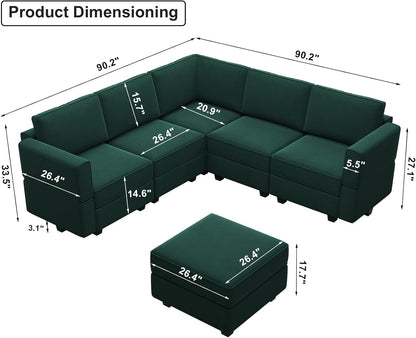Belffin Modular Sectional Sofa with Storage Seats Velvet L Shaped Corner Couch Convertible