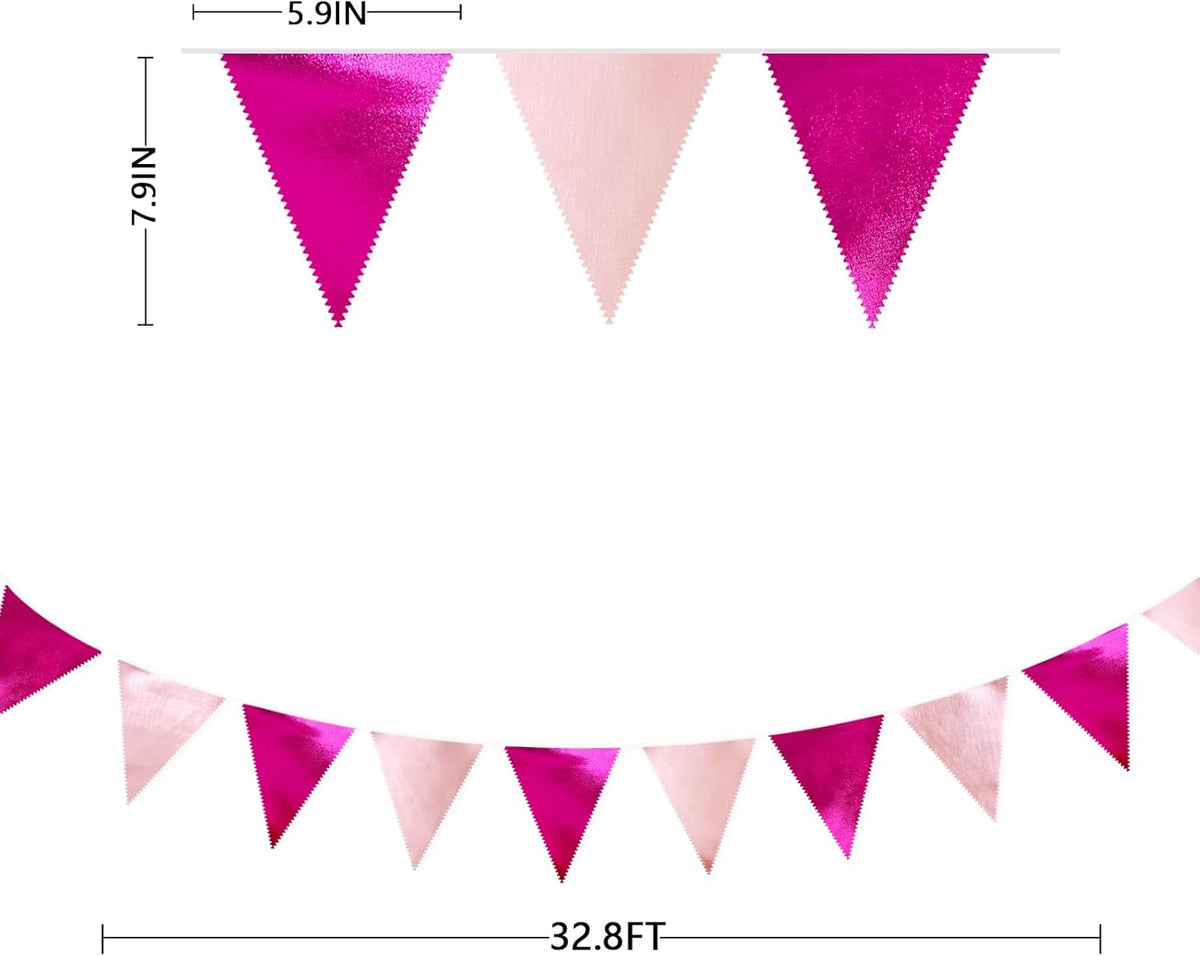 Hot Pink Party Decorations Metallic Fabric Gradient Pink Triangle Pennant Banner Flag Bunting