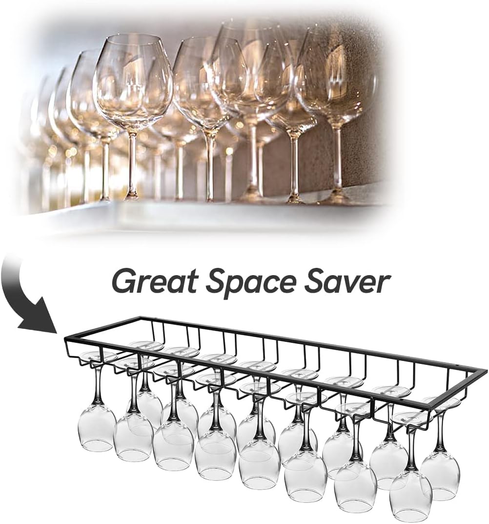 Xverycan Wine Glass Rack Under Cabinet, 8 Row Extreme Large Stemware Hanger, Metal Wine Goblet