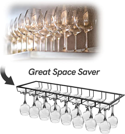 Xverycan Wine Glass Rack Under Cabinet, 8 Row Extreme Large Stemware Hanger, Metal Wine Goblet
