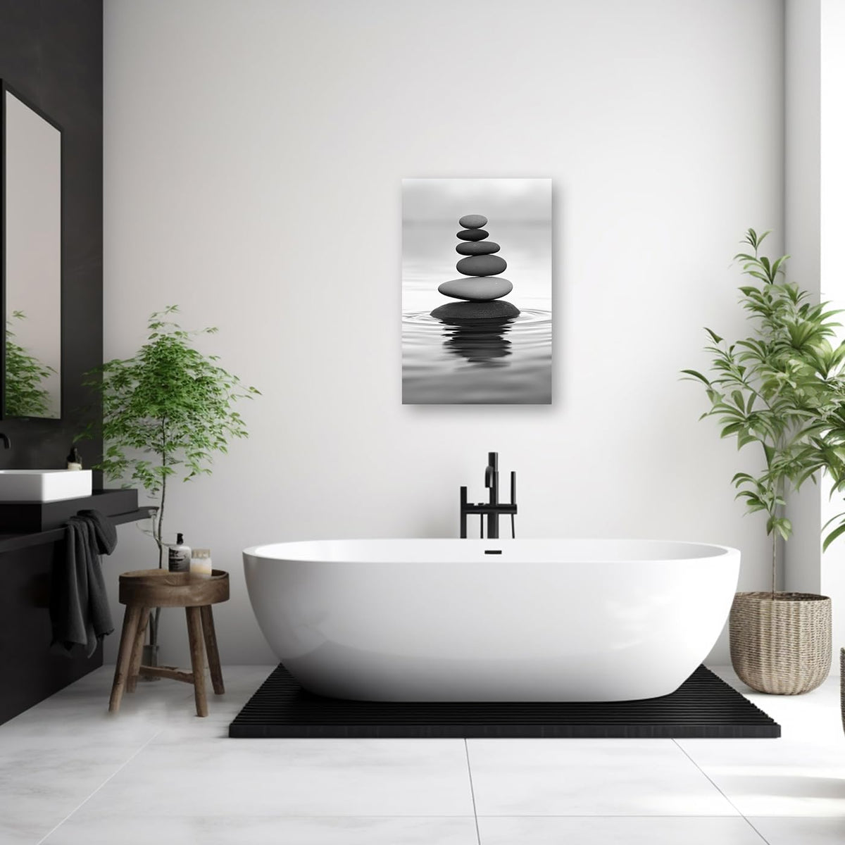 DOARTDO Zen Picture Wall Decor Black and White Zen Stone Canvas Wall Art Spa Stone Picture Print