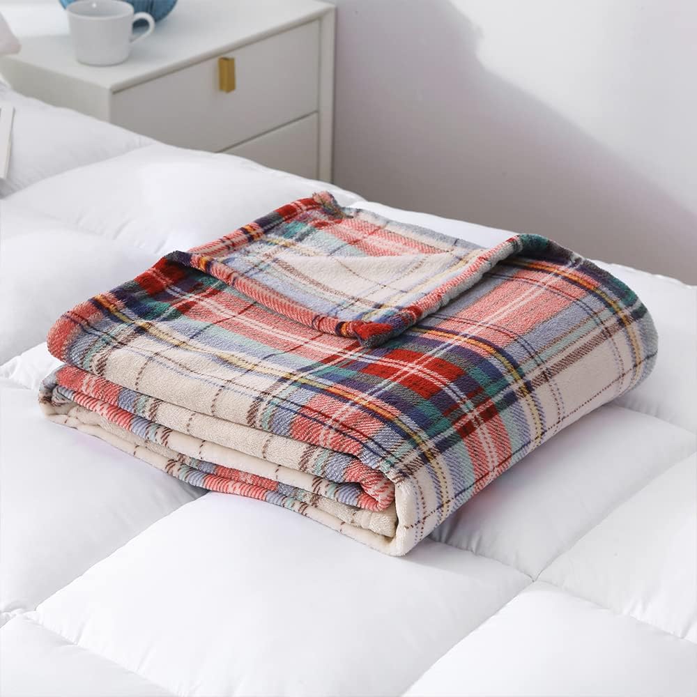MERRYLIFE Plaid Throw Blanket for Couch | Soft Decorative Ultra-Plush Colorful| Throw Size Travel