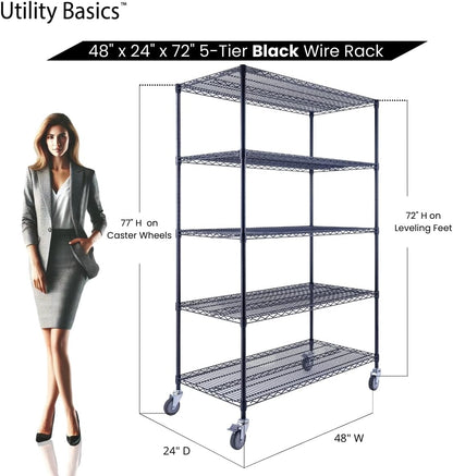 48"x24"x72" Black 5-Tier Premium Wire Shelving NSF 4000 LBS MAX Capacity Heavy Duty Steel Storage