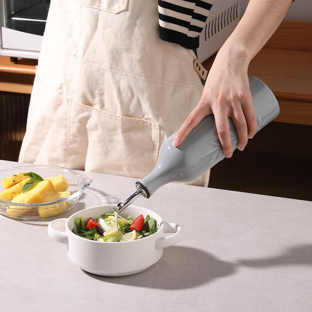 Sweejar Large Ceramic Olive Oil Dispenser Bottle, 24 Oz Relief Opaque Oil Cruet Protects Oil To