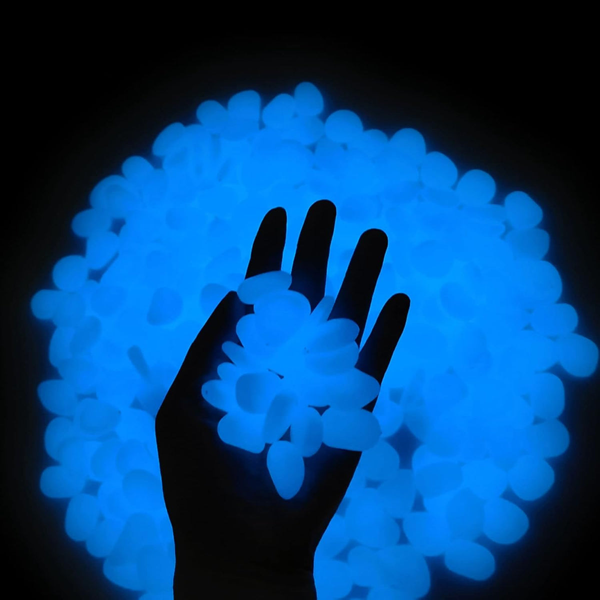 GLOCARNIVAL Glow Pebbles, 480 pcs Blue Glowing Rocks for Outdoor Decor, Garden Lawn Yard, Aquarium