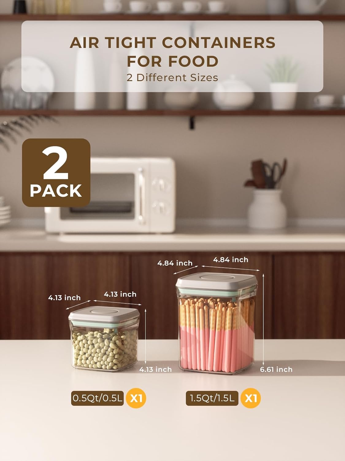 Pop Air Tight Containers Stackable- 2-Pack Cereal Storage Containers with Lids Airtight, Leakproof