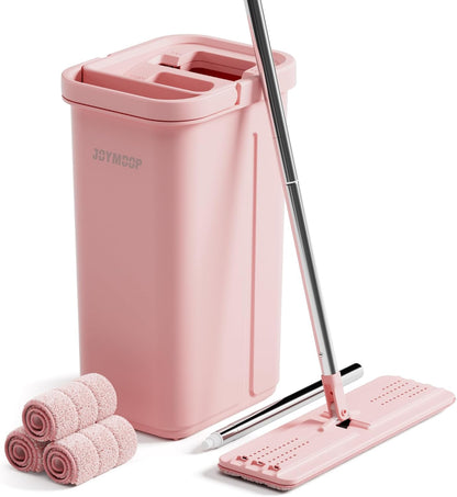 JOYMOOP Pink Mop and Bucket with Wringer Set for Home, with 3 Reusable Microfiber Mop Pads