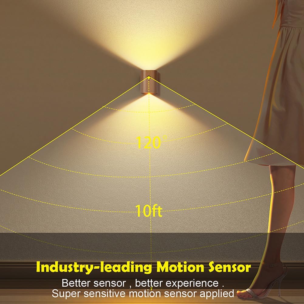 LANDGOO Wooden LED Step Lights Wall Lamp, 2700-3000K Motion Sensor Night Lights, Rechargeable Stair