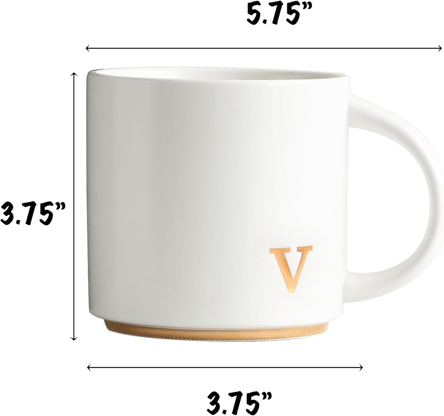 COLLECTIVE HOME - Monogram Ceramic Mugs, 15 oz Golden Initial Coffee Cups, Elegant Alphabet Tea