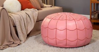 Stuffed Arch Design Moroccan Leather Pouf Ottoman, Handmade, Pre-Filled, 100% Genuine Leather, 14”
