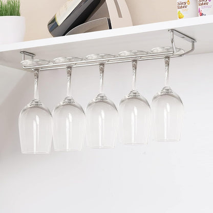Soro Essentials- 24" Hanging Stemware Rack Chrome Plated Set of 2- Wine Glass Hangers Under Shelf