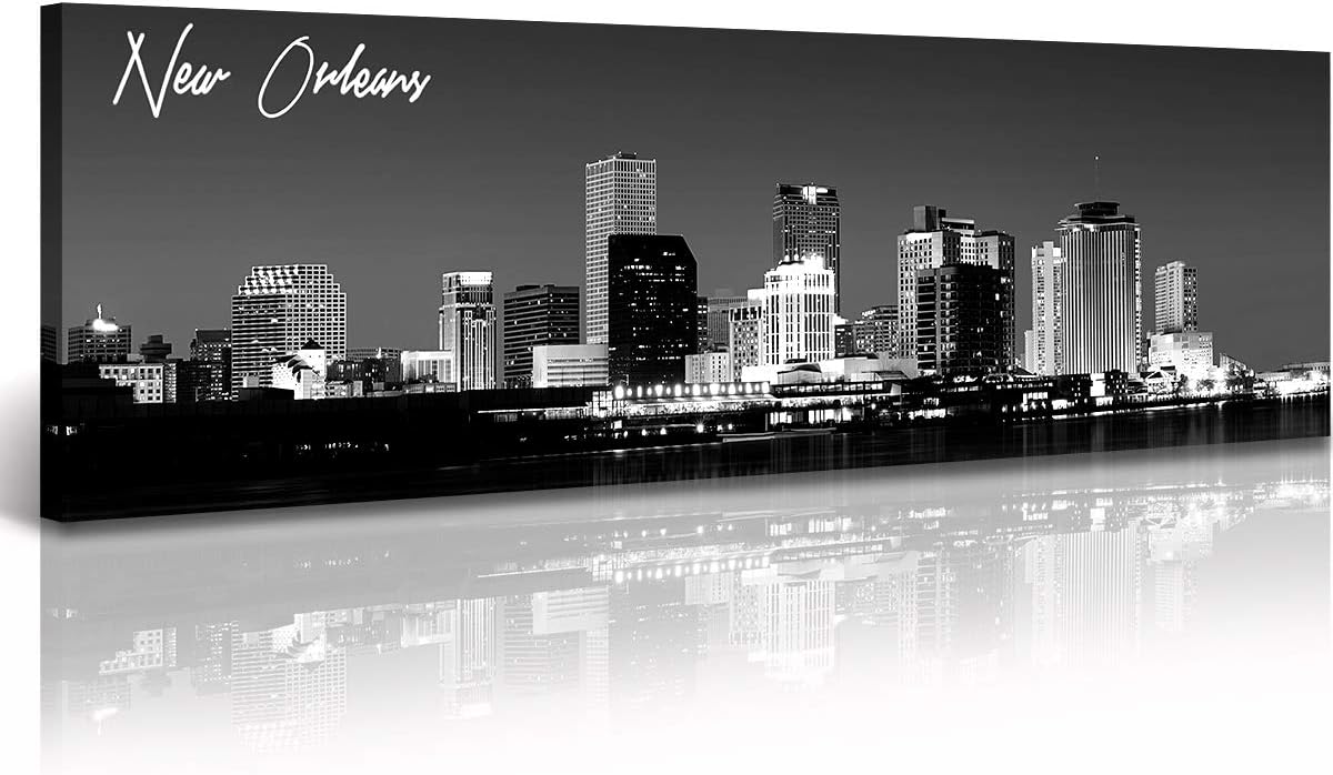 DJSYLIFE New Orlean Canvas Wall Art Decor City Skyline Pictures Poster Artwork Black and White