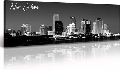 DJSYLIFE New Orlean Canvas Wall Art Decor City Skyline Pictures Poster Artwork Black and White