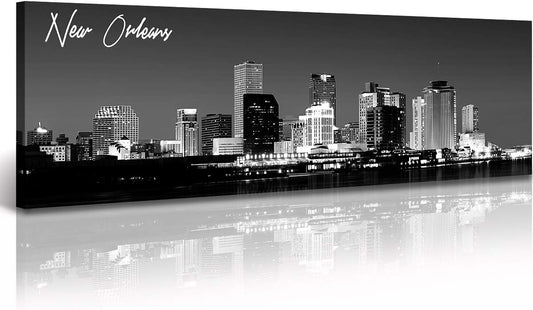 DJSYLIFE New Orlean Canvas Wall Art Decor City Skyline Pictures Poster Artwork Black and White
