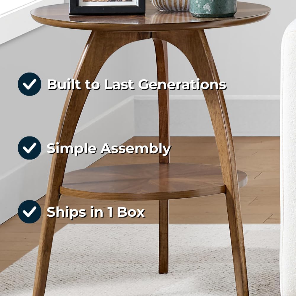 Martin Svensson Home Round Wood Walnut Brown 20" Living Room End Side Accent Table Nightstand with