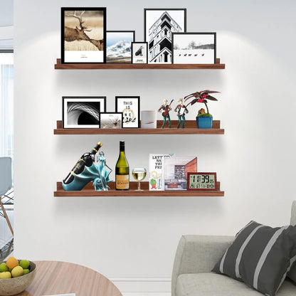 AZSKY Floating Photo Shelves Fair Light Walnut 24 Inch Picture Ledge for Storage Wall Book Shelves
