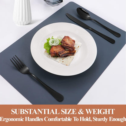 Lazycorner 50 Pcs Black Silverware Set for 10, Mirror Polished Flatware Set Stainless Steel Fork