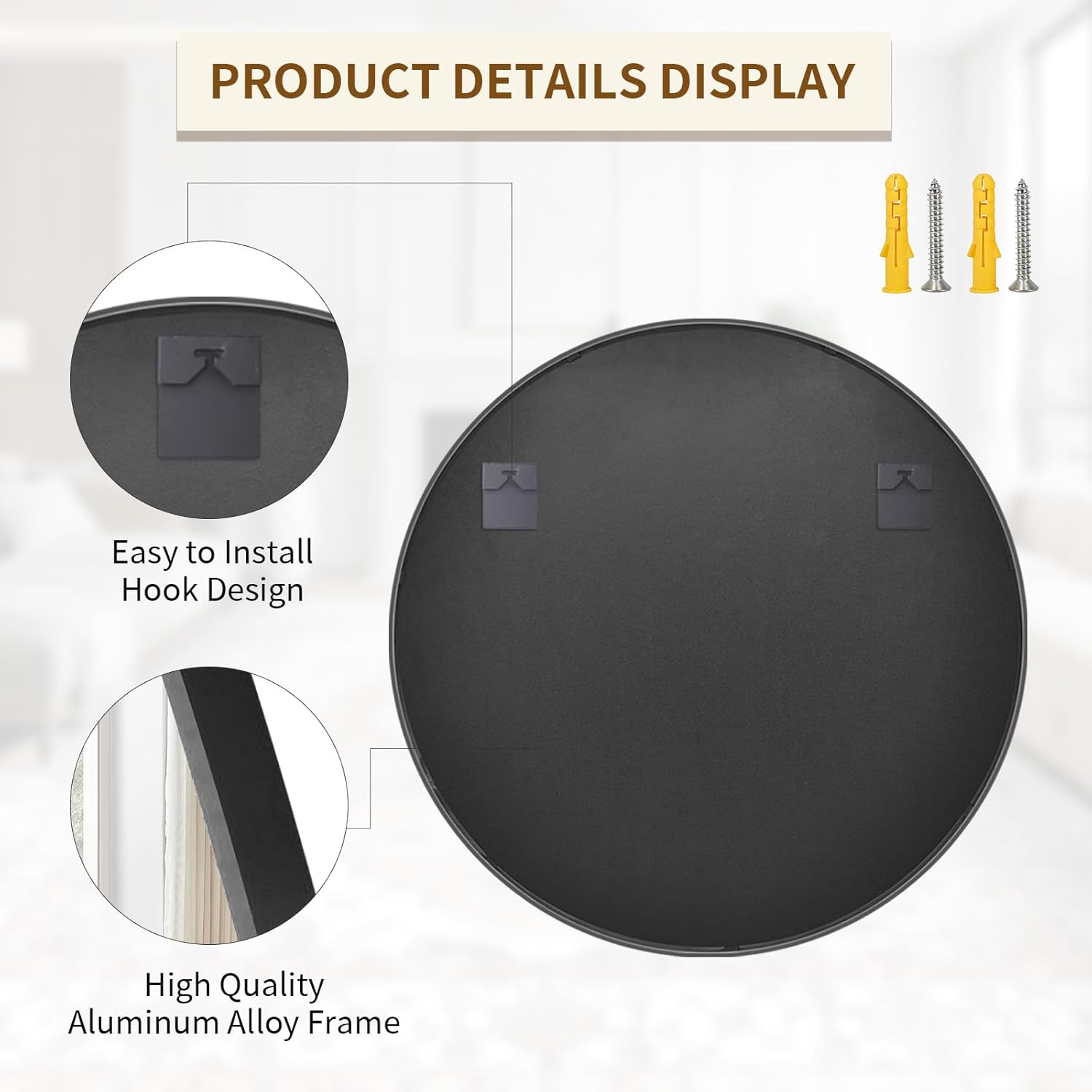 BEAUTYPEAK 40 Inch Round Mirror, Metal Frame Circle Mirror, Wall Mounted for Entryway, Bathroom