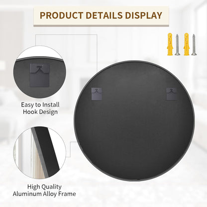 BEAUTYPEAK 40 Inch Round Mirror, Metal Frame Circle Mirror, Wall Mounted for Entryway, Bathroom