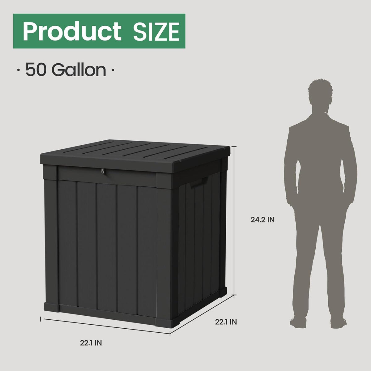50 Gallon Storage Box, Waterproof Deck Box for Indoor & Outdoor Use, Lockable Pool Storage Bin for