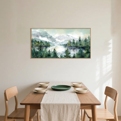 Celestdeco Watercolor Mountain Framed Canvas Wall Art Set, Boho Forest Wall Decor, Nature Green