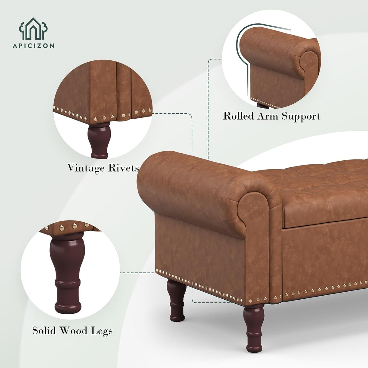Apicizon 60”Ottoman with Storage, Queen Size End of Bed Storage Bench with Tufted Button