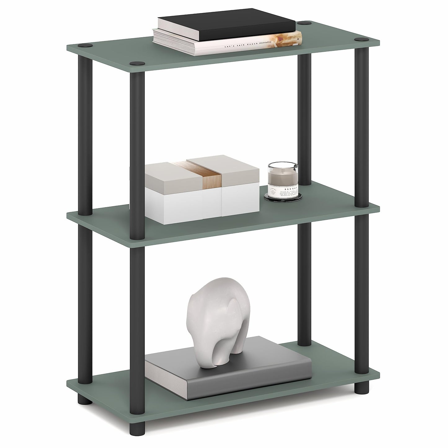 Furinno Turn-N-Tube Storage Shelves, 3-Tier Book Shelf, Corner Shelf, Toolless Open Shelves, for