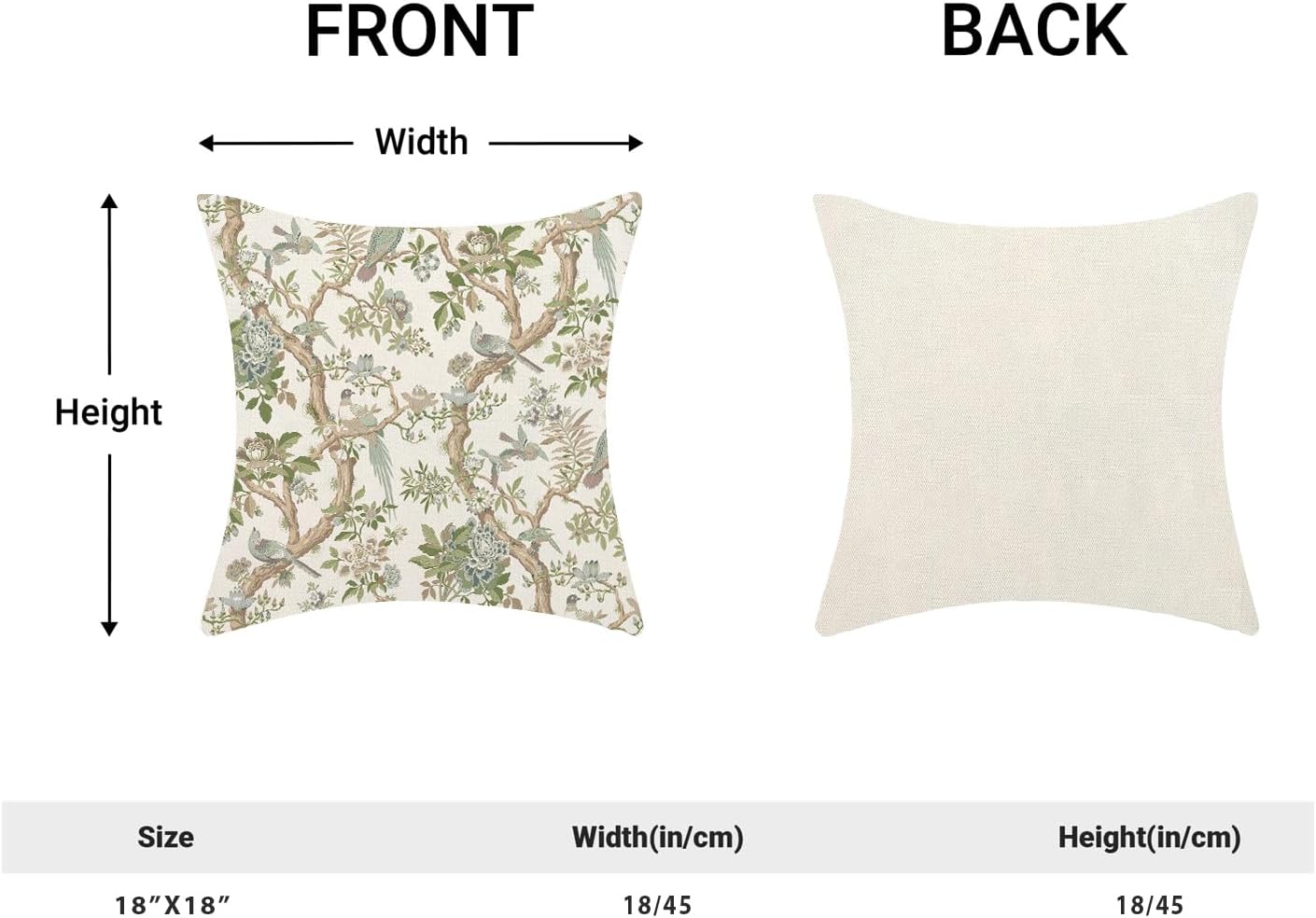 CXMEIFLY Chinoiserie Spring Pillow Covers 18 x 18 Inch Set of 2 for Sage Green Blue Vintage Flowers
