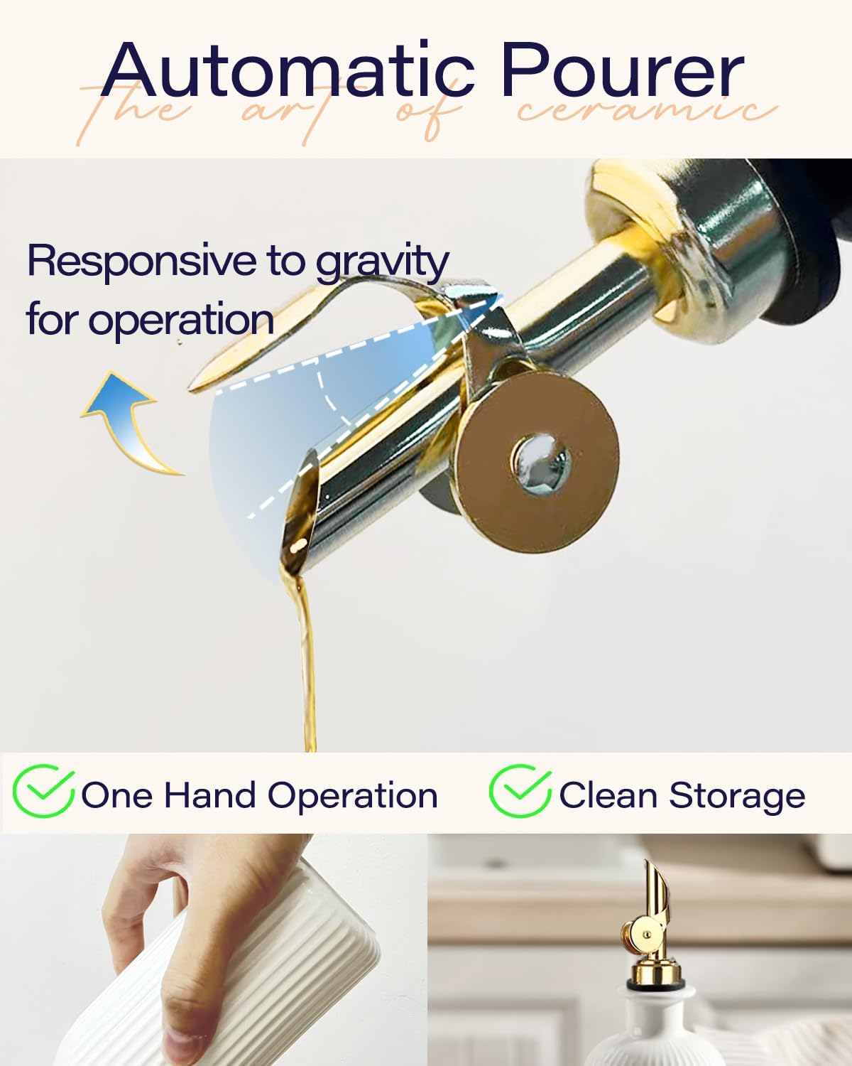 getstar 18 oz Olive Oil Dispenser Bottle for Kitchen, Ceramic Oil Bottle with Automatic Stainless