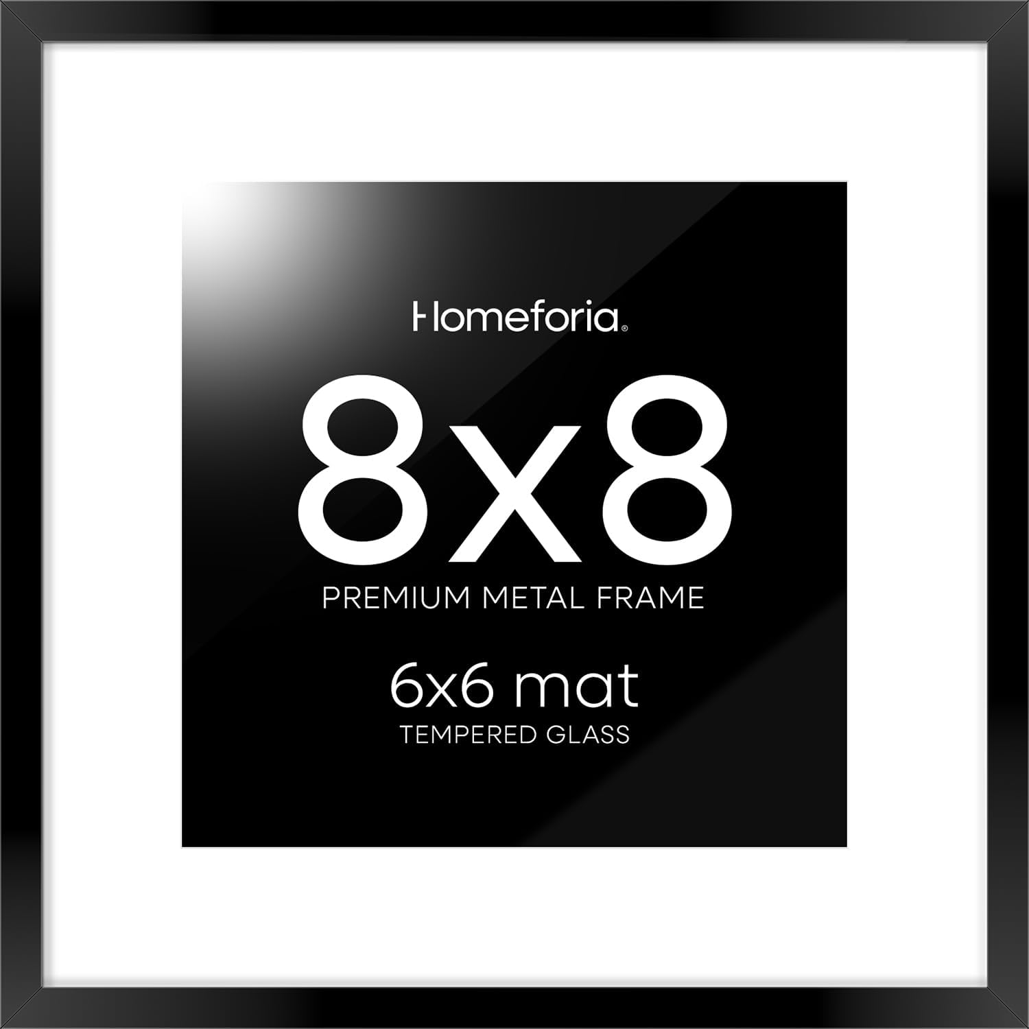 Homeforia 8x8 Black Picture Frame, High End Metal 8 x 8 Square Photo Frames with Mat 6 by 6, 8x8