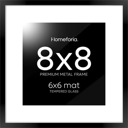 Homeforia 8x8 Black Picture Frame, High End Metal 8 x 8 Square Photo Frames with Mat 6 by 6, 8x8