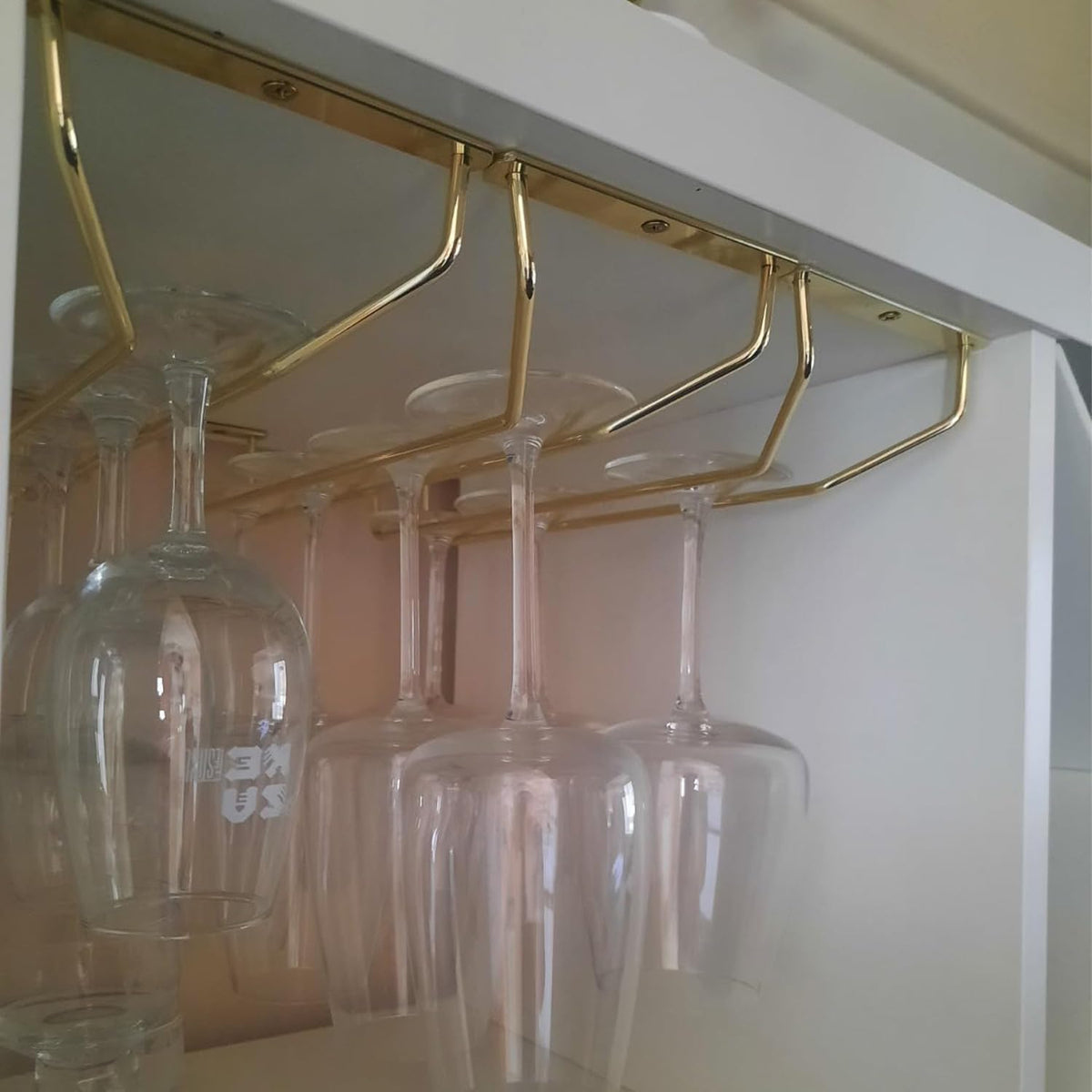 10.8 Inch Gold Wine Glass Rack, Under Cabinet Wine Glass Holder, Wine Glass Hangers Under Shelf