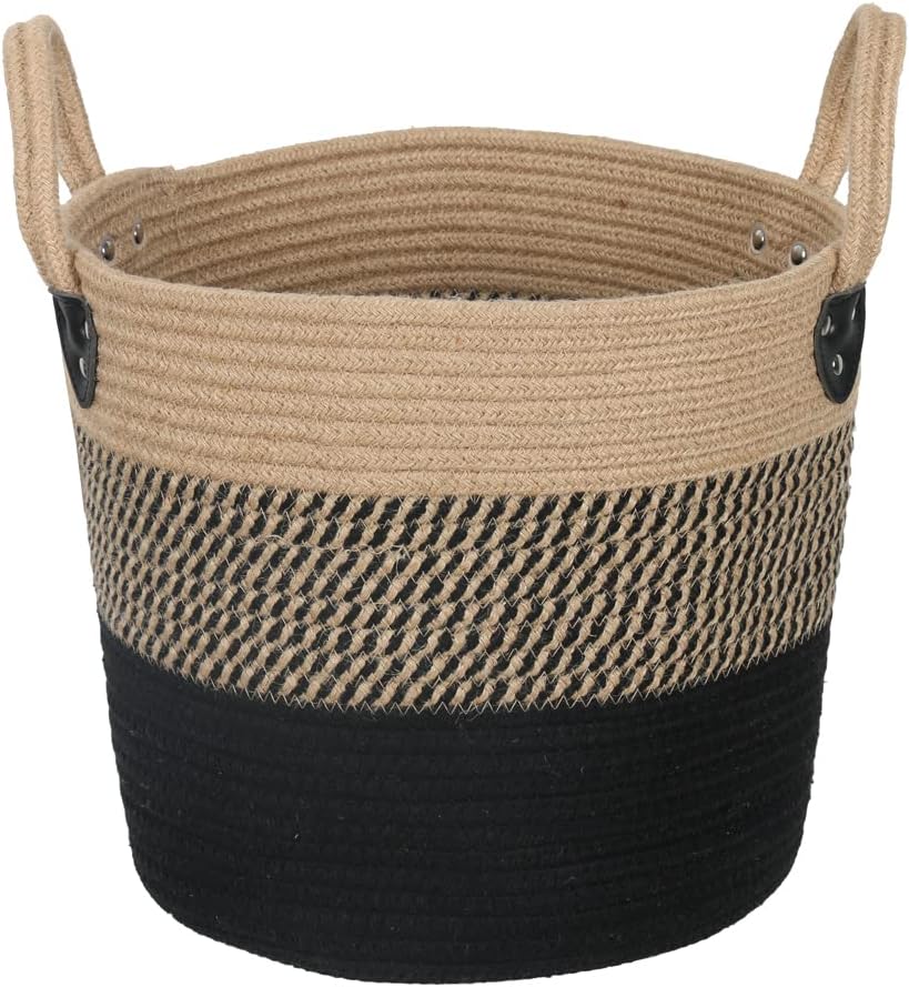 14"x12" Natural Jute Rope Woven Storage Basket with Handles for Plant, Blankets,Toys - Living Room