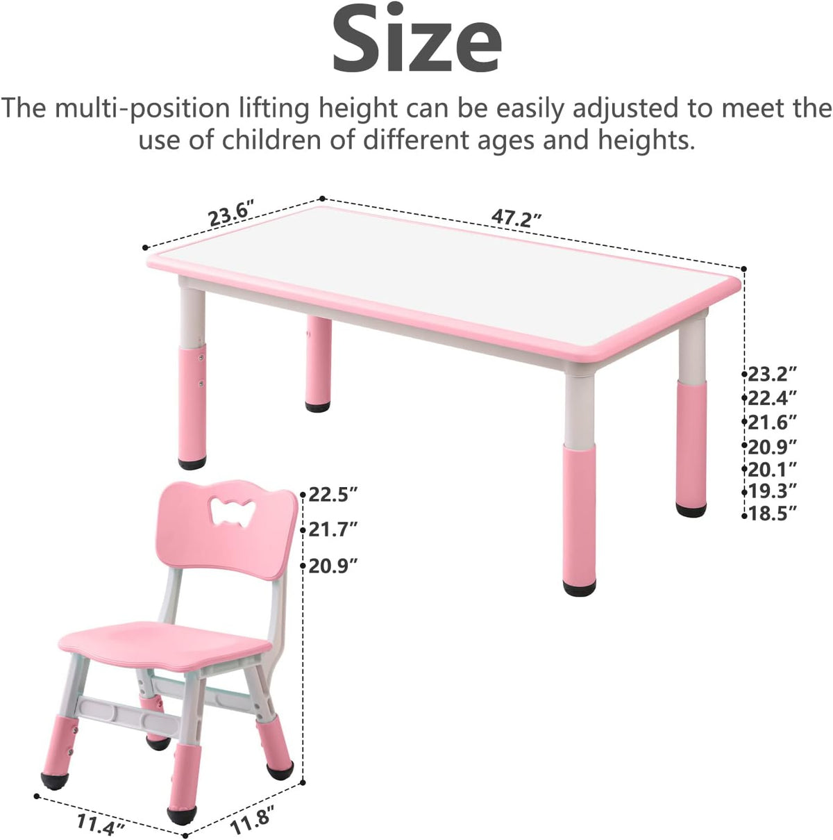 Children's Table and Chair Set Suitable for Boys and Girls Age 2-12 Height Adjustable Table top Can