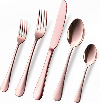 Copper/Rose Gold Silverware Set, OGORI 40-Piece Stainless Steel Flatware Set, Kitchen Utensil Set