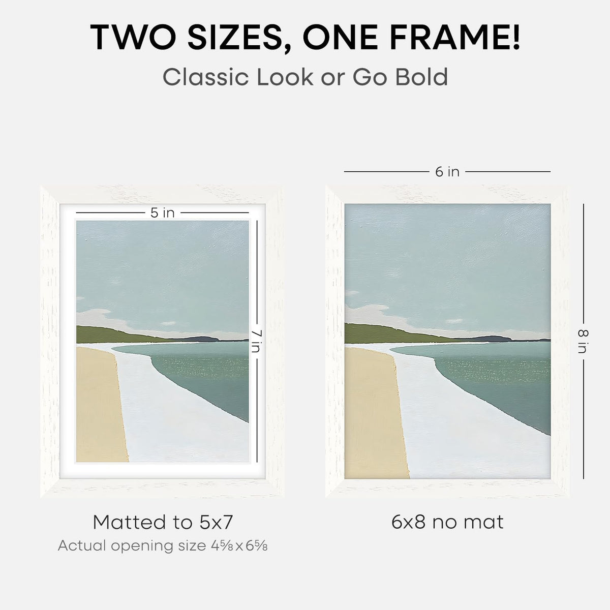 Homeforia 6x8 Picture Frame White, High End Oak 8x6 Wooden Frames with Mat 7x5 Print, 6 x 8 White