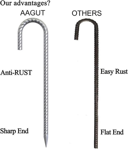 AAGUT Rebar Stakes 32 Pack 12'' Ground Stakes 3/8" Heavy Duty J Hook Anchors, Plant Support Garden