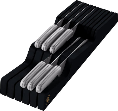 In-Drawer Knife Block - Bamboo Knife Drawer Organizer for Kitchen - Fits 5 Long + 6 Short Knives |