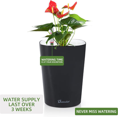 Dexceder 6x7 Self Watering Planter Indoor Outdoor, High Gloss Table Flower Plant Pot with Water