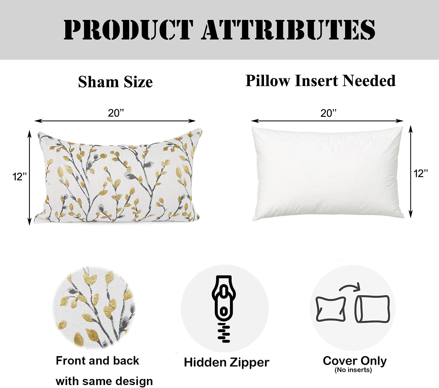 YOUR SMILE Classical Embroidery Jacquard Yellow/Gold Square Decorative Throw Pillow Case Cushion