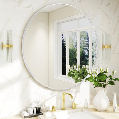 BEAUTYPEAK 30 Inch Round Mirror, Metal Frame Circle Mirror, Wall Mounted for Entryway, Bathroom