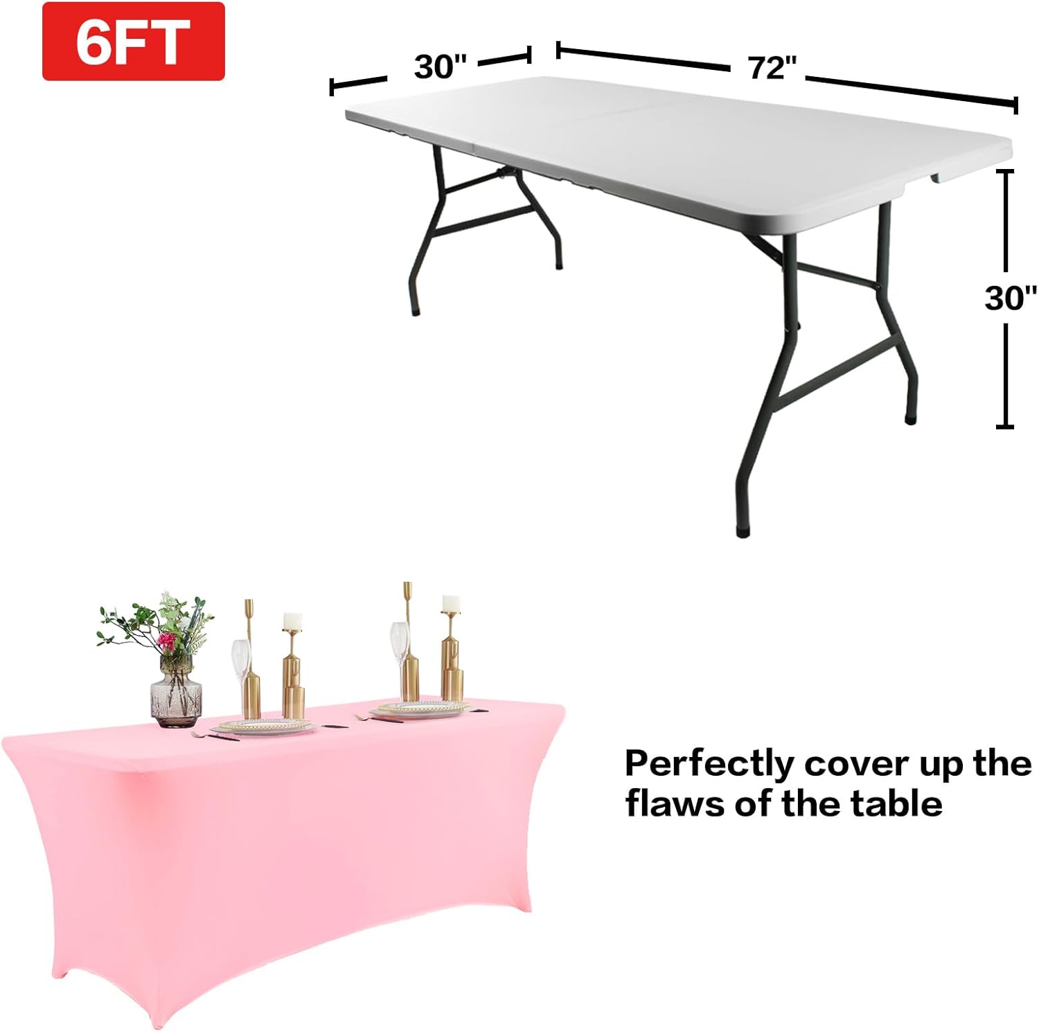 IVAPUPU 6FT Table Cloth for Rectangular Fitted Events Stretch Pink Table Covers Washable Cover