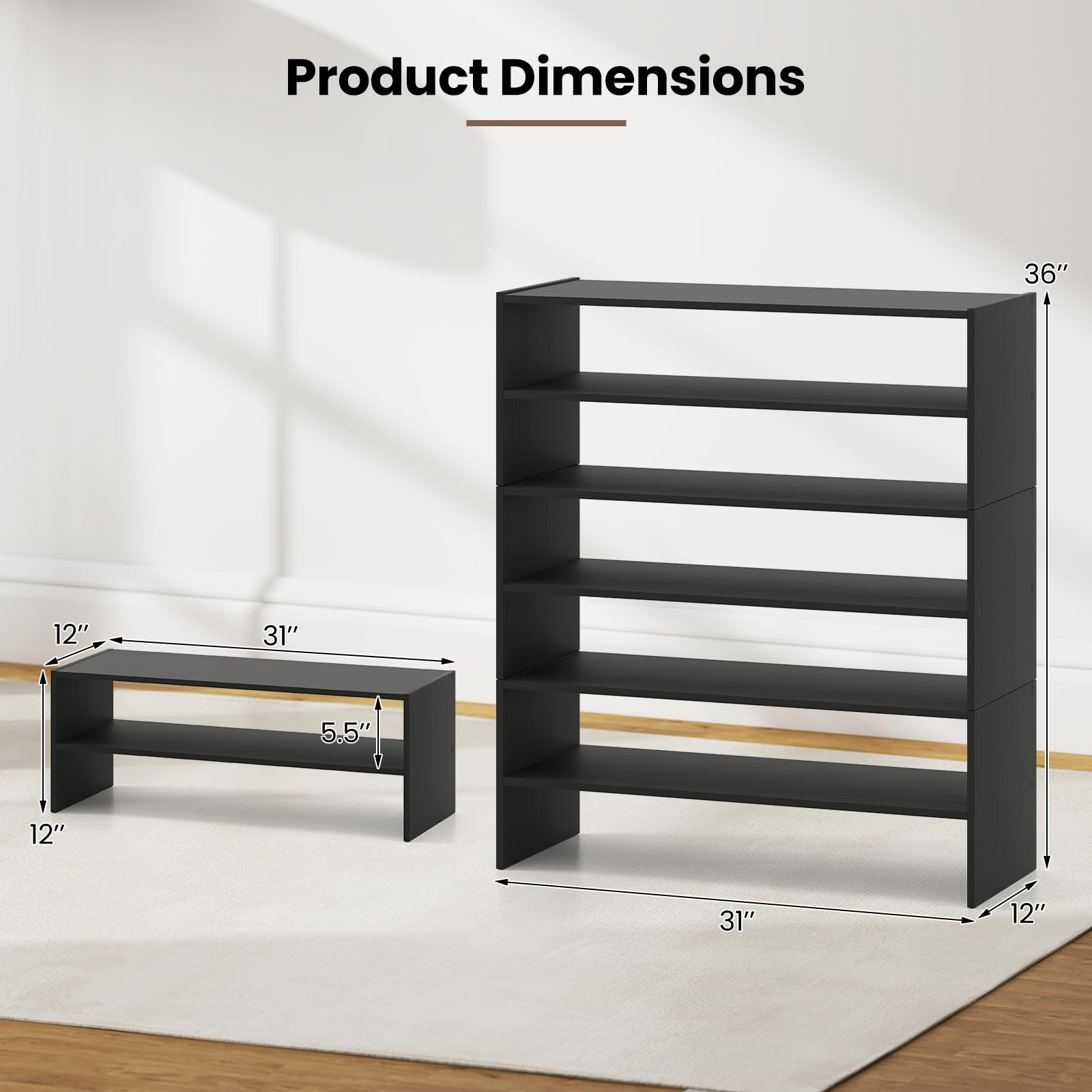 Giantex 3-in-1 Vertical Shoe Rack, 6-Tier Free Standing Shoe Storage Organizer w/Stackable Design