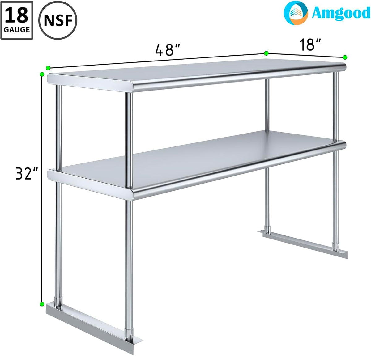 AmGood Stainless Steel Double-Tier Shelf | Work Table Overshelf | NSF Certified | Fits Over Tables