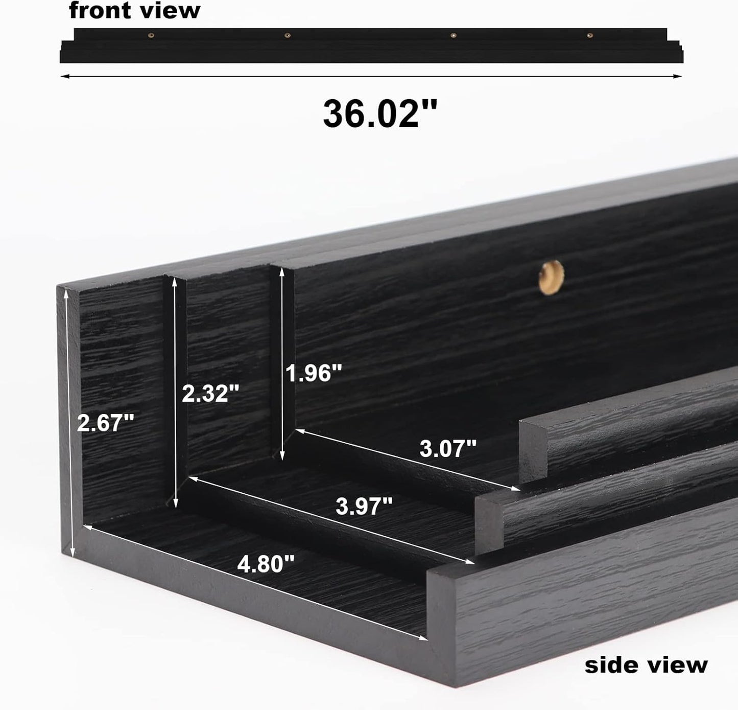 Giftgarden 36 Inch Black Floating Shelves for Wall Woodgrain Picture Ledge Large Photo Shelf for