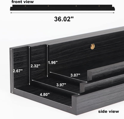 Giftgarden 36 Inch Black Floating Shelves for Wall Woodgrain Picture Ledge Large Photo Shelf for
