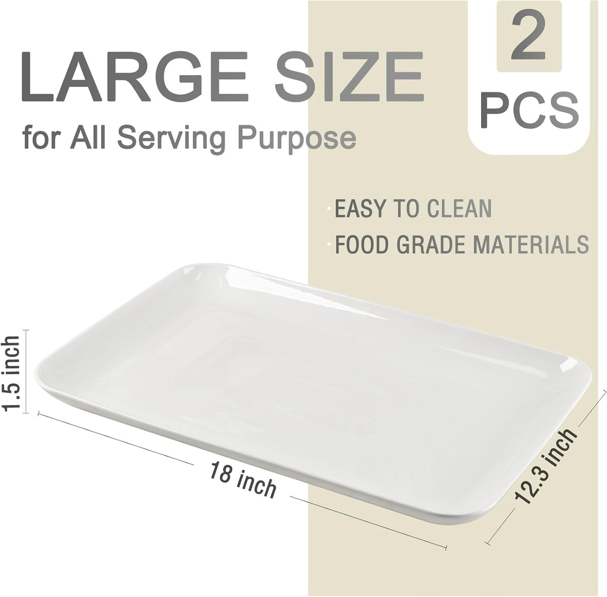 DELLING Large Serving Platter, 18" x 12.3" Serving Tray-Set of 2, White Platters for Serving Food