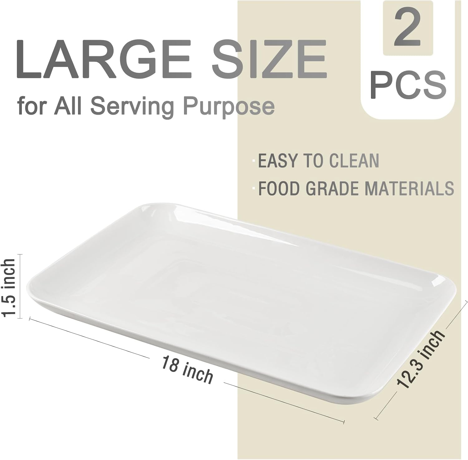 DELLING Large Serving Platter, 18" x 12.3" Serving Tray-Set of 2, White Platters for Serving Food
