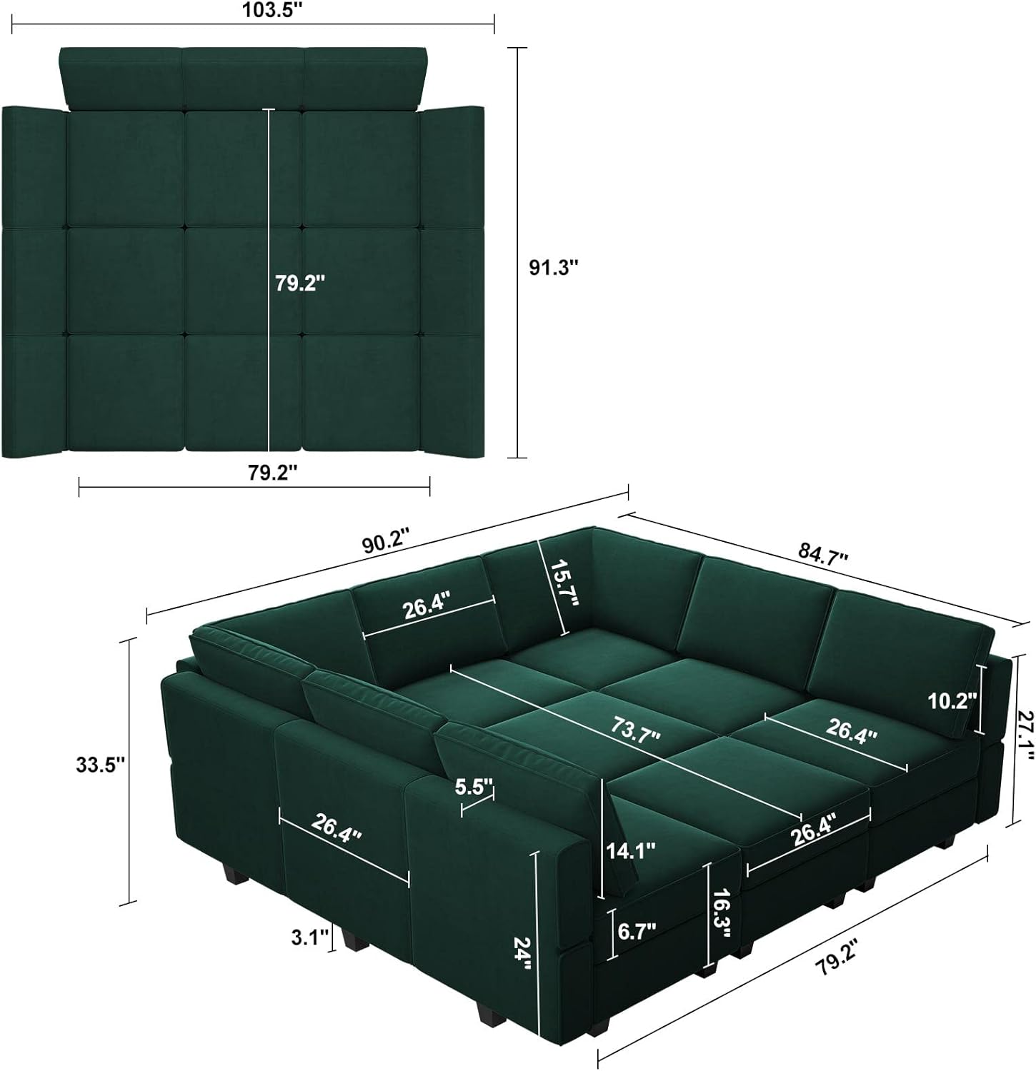 Belffin Modular Sectional Sofa with Ottomans Velvet Reversible Sleeper Sectional Sofa with Chaise