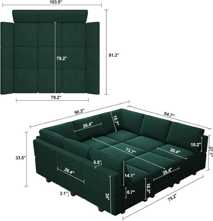 Belffin Modular Sectional Sofa with Ottomans Velvet Reversible Sleeper Sectional Sofa with Chaise